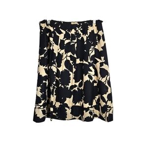 James Perse Beige & Black Floral Print Silk-Wool A-Line Skirt